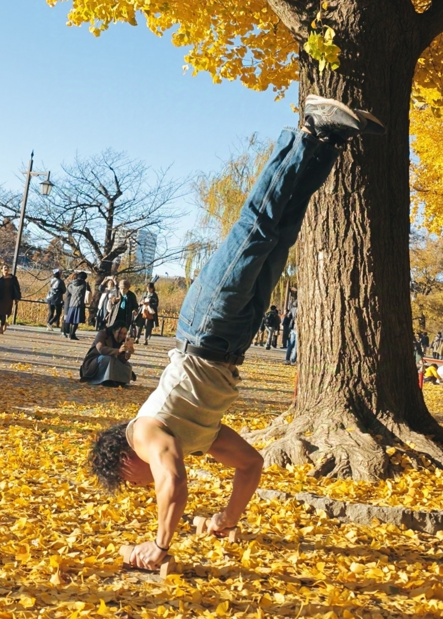 Members of the Ueno Park calisthenics community training on the bars